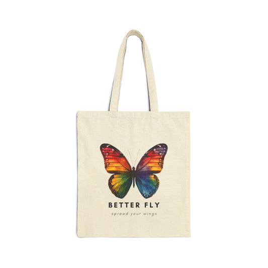 Rainbow Butterfly Cotton Canvas Tote Bag