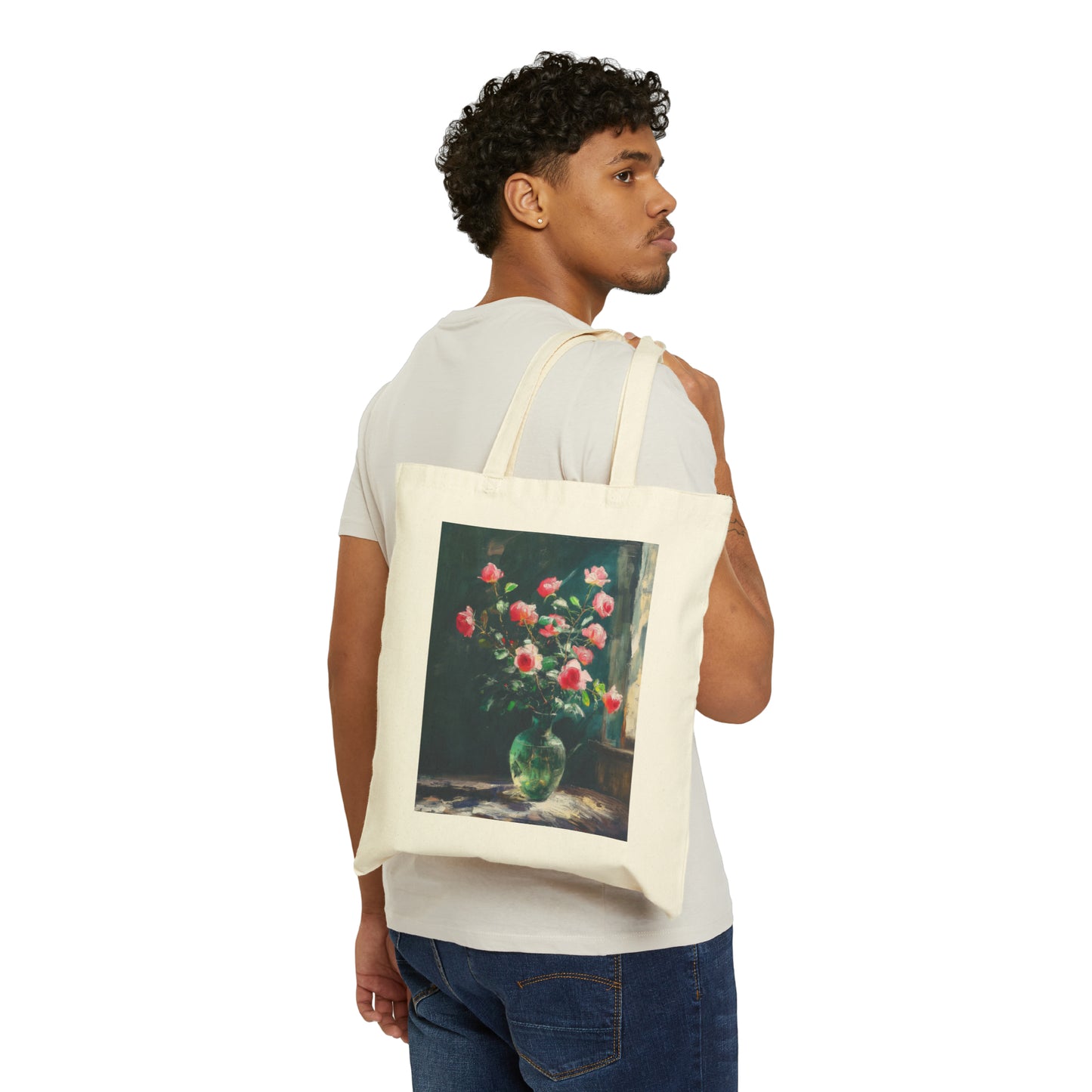 Monet Roses Cotton Canvas Tote Bag