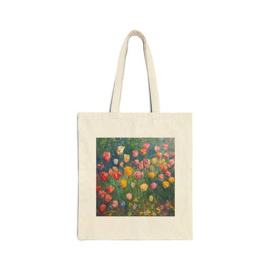 Monet Tulips Cotton Canvas Tote Bag