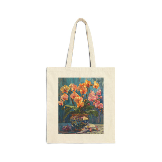 Monet Orchids Cotton Canvas Tote Bag