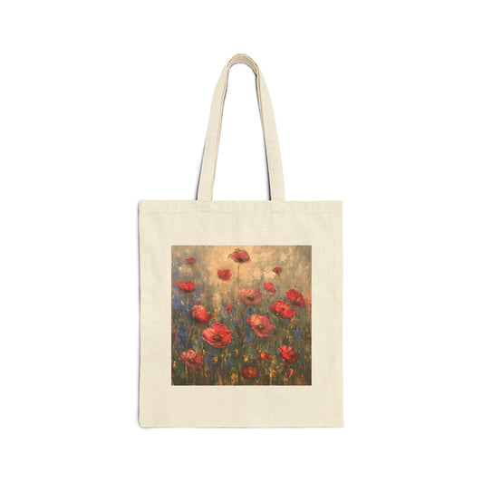 Monet Red Poppies Cotton Canvas Tote Bag