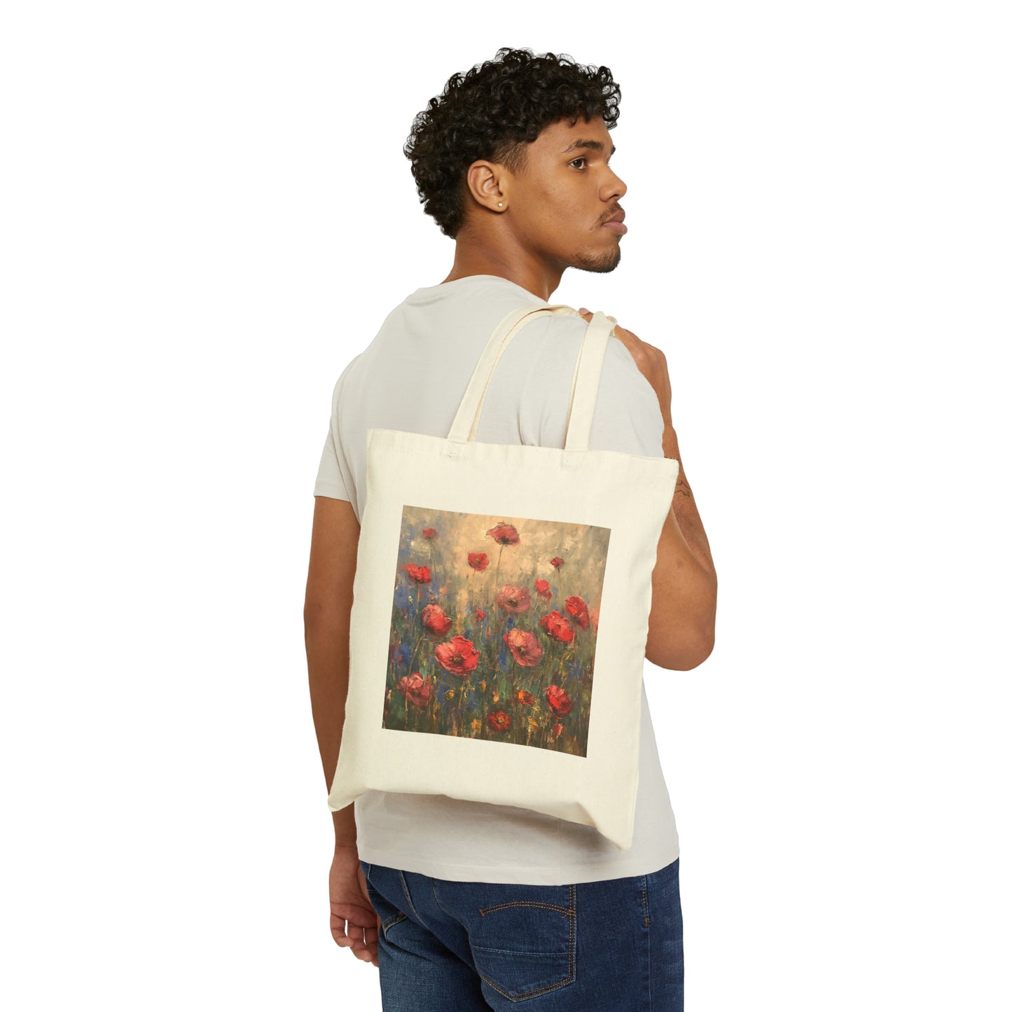 Monet Red Poppies Cotton Canvas Tote Bag